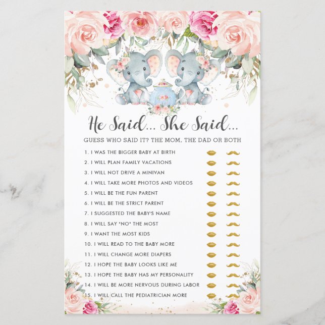 Papier Elephant Twins Tea Party Il A Dit Qu'Elle A Dit Ga (Devant)