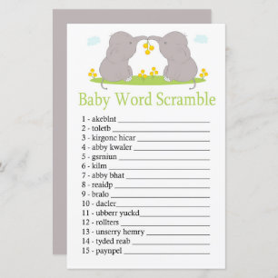 Papier Elephants Baby mot scramble jeu