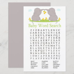 Papier Eléphants Baby shower Mot de recherche Jeu