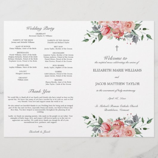 Papier Elizabeth Catholic Mass Mariage Cérémonie Programm (Devant)