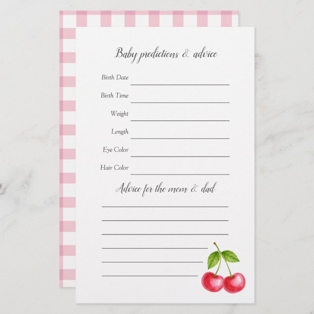 Papier Elle est la Cherry On Top Baby shower Jeu de Devis (Devant / Derrière)