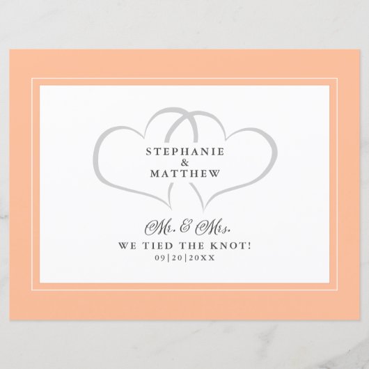 Papier Elopement Nous Avons Lié Le Knot Mr & Mrs Peach Ca (Devant)