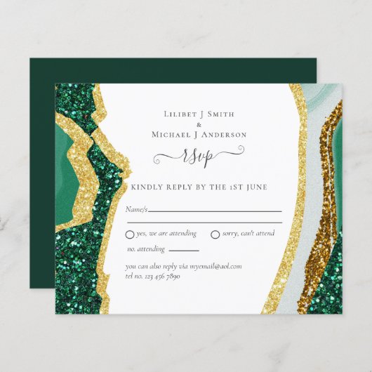 Papier Emerald Agate Gold Wedding Budget RSVP (Devant / Derrière)