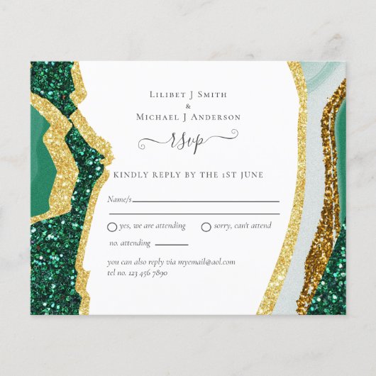 Papier Emerald Agate Gold Wedding Budget RSVP (Devant)
