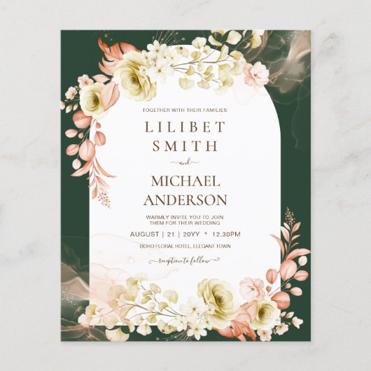 Papier Emerald Green Boho Floral Mariage (Devant)