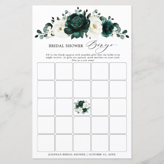 Papier Emerald Green Eucalyptus Fête des mariées Bingo (Devant)