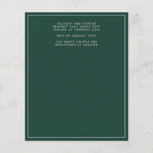 Papier Emerald Green Faire-part de mariage (Dos)