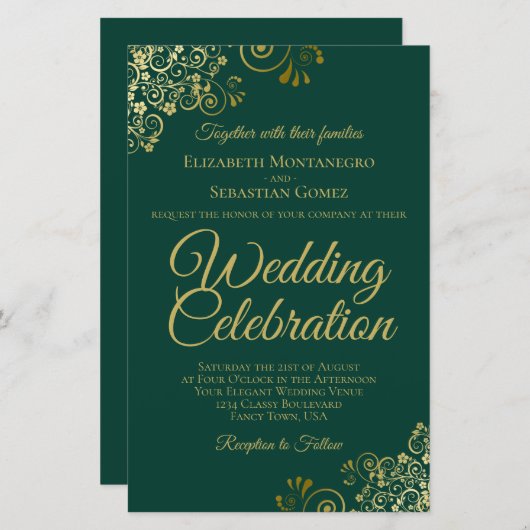 Papier Emerald Green & Gold BUDGET Mariage Inviter Grand (Devant / Derrière)