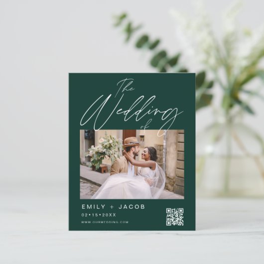 Papier Emerald Green QR Code Faire-part de mariage photo (Debout devant)