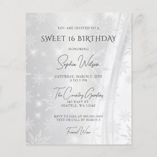 Papier Emerald Green Robe Snowflakes Sweet 16 Invitation (Dos)