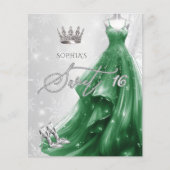 Papier Emerald Green Robe Snowflakes Sweet 16 Invitation (Devant)