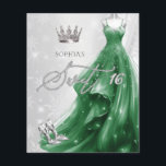 Papier Emerald Green Robe Snowflakes Sweet 16 Invitation<br><div class="desc">Budget Silver Emerald Green Robe Snowflakes Winter Sweet 16 Invitation</div>