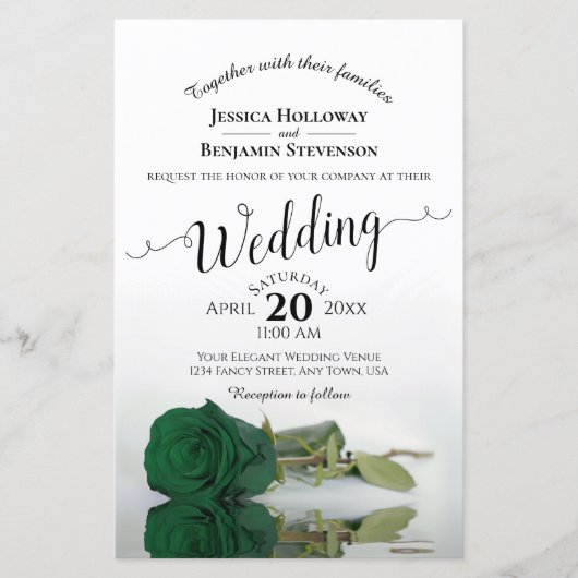 Papier Emerald Green Rose Faire-part de mariage BUDGET (Devant)