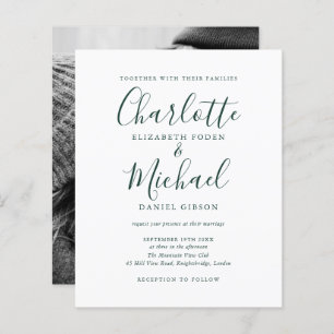 Papier Emerald Green Script Photo Budget Wedding Invitati