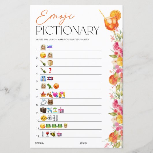 Papier Emoji Pictionary Bridal Shower Game Spritz Citrus (Devant)