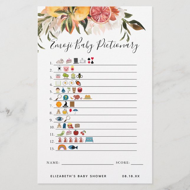 Papier Emoji Pictionary | Jeu Baby shower (Devant)