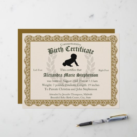 Papier Empreinte commémorative Empreinte Certificat de na (Devant/Arrière en situation)