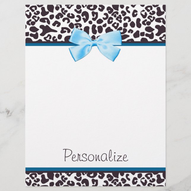 Papier Empreinte de léopard tendance et ruban bleu avec n (Devant)