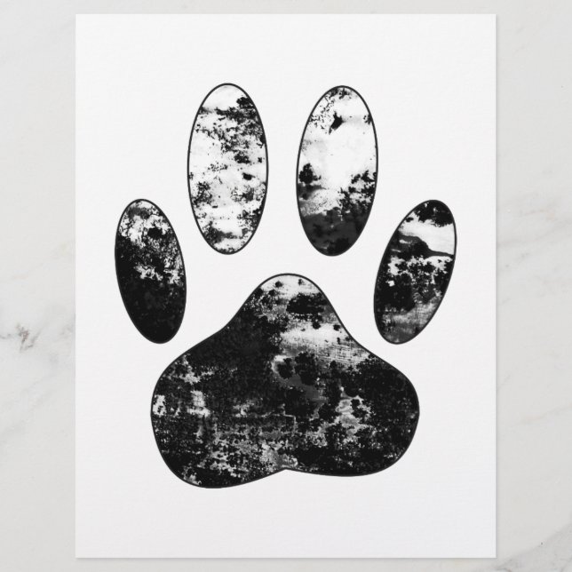 Papier Empreinte de patte de chien grunge noir et blanc (Devant)