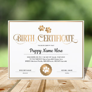 Papier Empreinte de patte du certificat de naissance de c