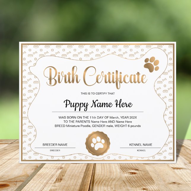 Papier Empreinte de patte du certificat de naissance de c (Créateur téléchargé)