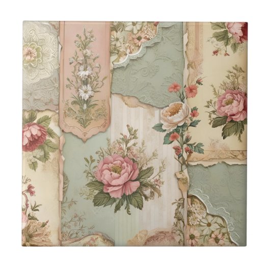  papier en bloemen tegeltje (Voorkant)