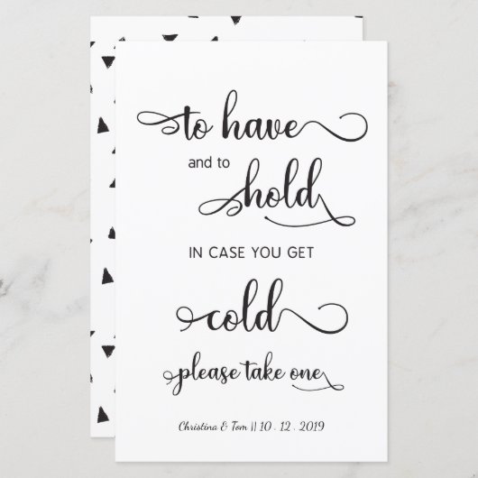 Papier "En coque, vous avez froid" Mariage noir moderne (Devant / Derrière)