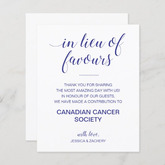 Papier En Lieu Et Place De Faveurs Charité Dons Mariage B (Devant / Derrière)