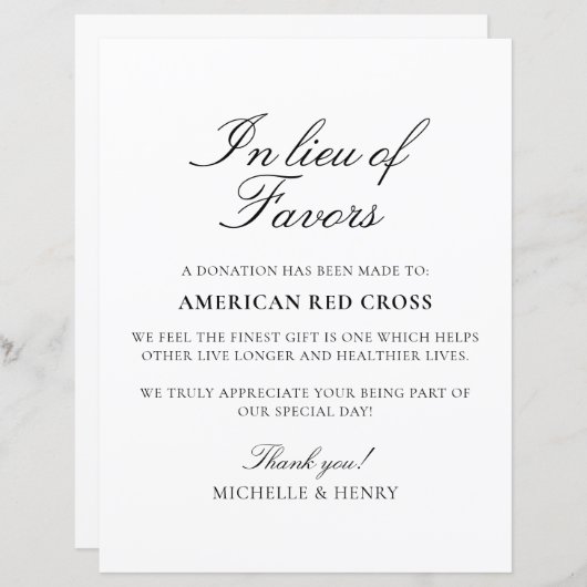 Papier En remplacement des faveurs Signe de don Mariage (Devant / Derrière)