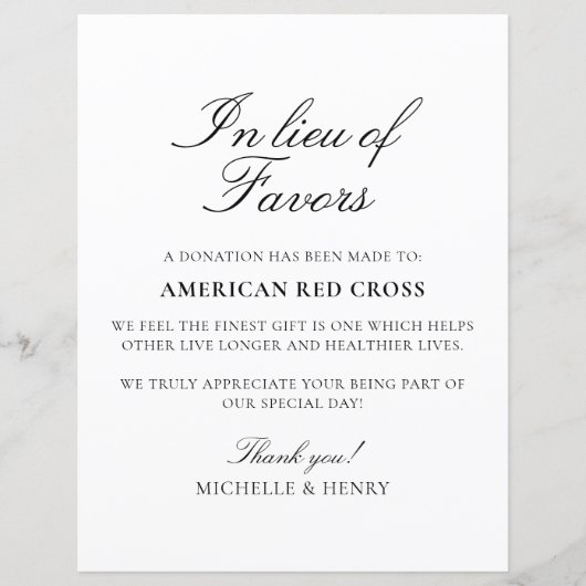 Papier En remplacement des faveurs Signe de don Mariage (Devant)