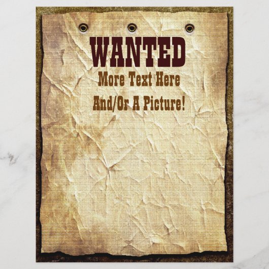 Papier en-tête à thème Recherché Old West (Devant)