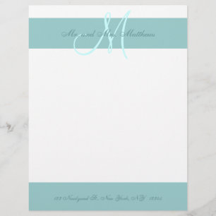 Papier En-tête bleu blanc monogramme pour les jeunes mari