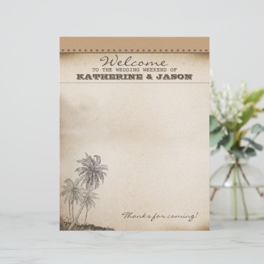 Papier en-tête de bienvenue mariage palms (Debout devant)