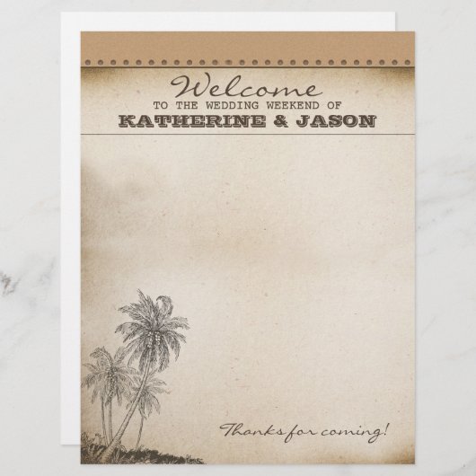 Papier en-tête de bienvenue mariage palms (Devant / Derrière)