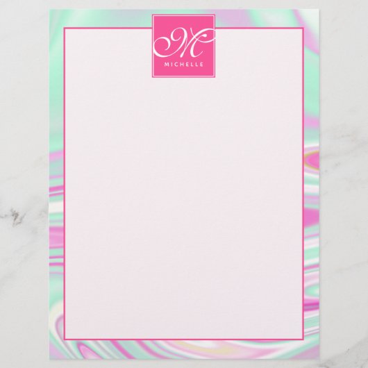 Papier En-tête de la lettre en marbre turquoise et rose M (Devant)