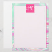 Papier En-tête de la lettre en marbre turquoise et rose M (Devant / Derrière)