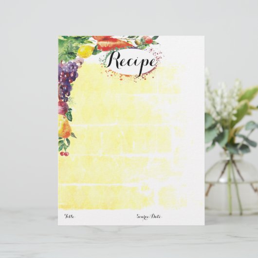 Papier En-tête de la recette d'aliments mélangés aux frui (Debout devant)