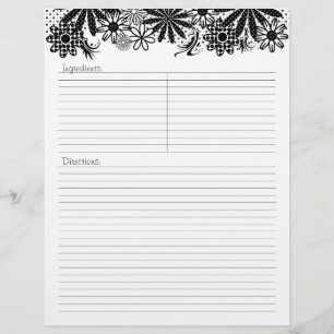 Papier En-tête de la recette Fleurs pointillées Noir Et B