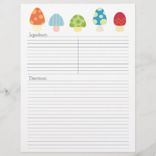 Papier En-tête de lettre de la recette de champignons