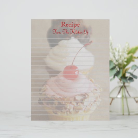 Papier En-Tête De Recette Lintée Trio De Cupcakes Cerise (Debout devant)