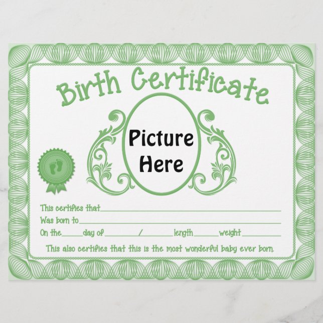 Papier En-tête du certificat de naissance Unisex (Devant)