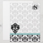 Papier En-tête du monogramme Aqua Damask (Devant / Derrière)