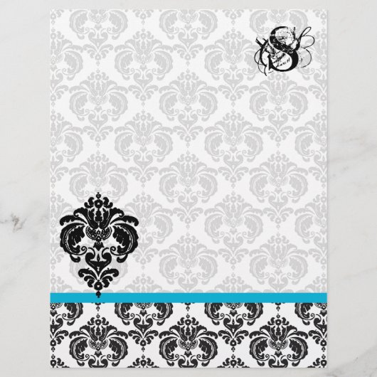 Papier En-tête du monogramme Aqua Damask (Devant)
