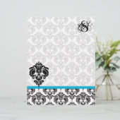 Papier En-tête du monogramme Aqua Damask (Debout devant)