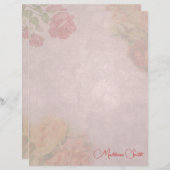 Papier En-tête du Rose vintage avec nom (Devant / Derrière)