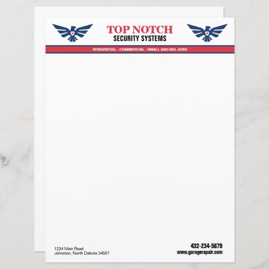 Papier En-tête du système de sécurité (Devant / Derrière)