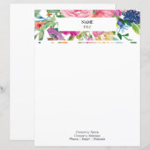 Papier En-tête florale aquarelle rose (Devant / Derrière)