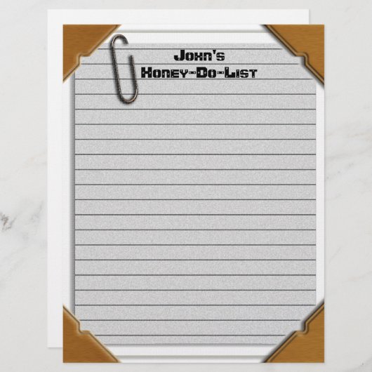 Papier en-tête Honey-Do-List (Devant / Derrière)