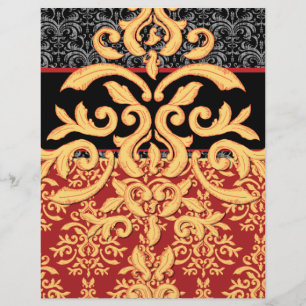 Papier En-tête rouge royal doré, noir et or damassé