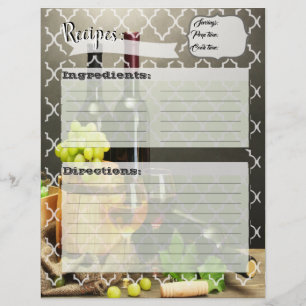 Papier Encarts de recettes de vignoble